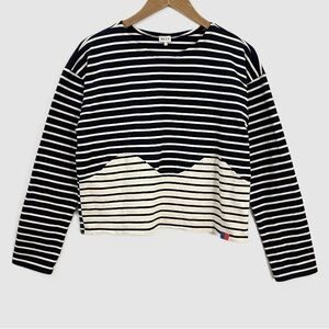 Maje Navy and Cream Striped Crop Top